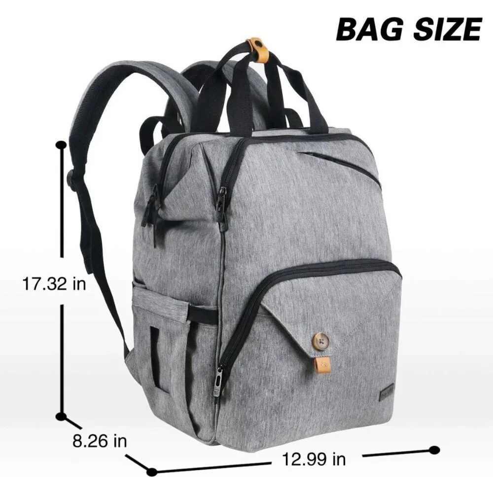 Hap Tim Grey Unisex Diaper Bag Backpack, Large Capacity Travel, Water Resistant